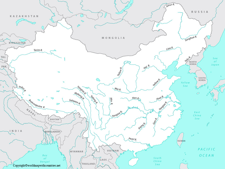 Map of Asia rivers Labeled: