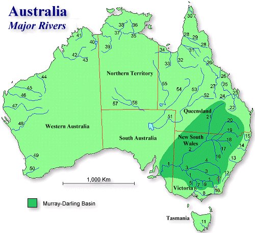 Map of Australia Rivers Labeled