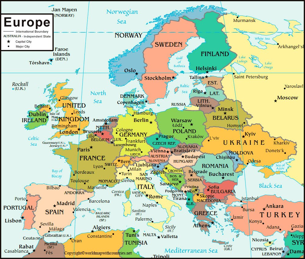 Political Europe Map with Countries: