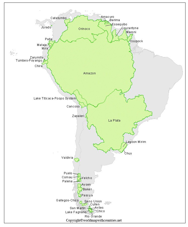 Map of South America Rivers Labeled