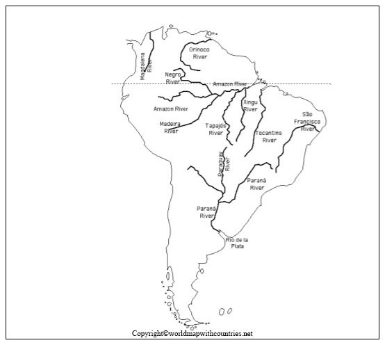 Map of South America with Rivers