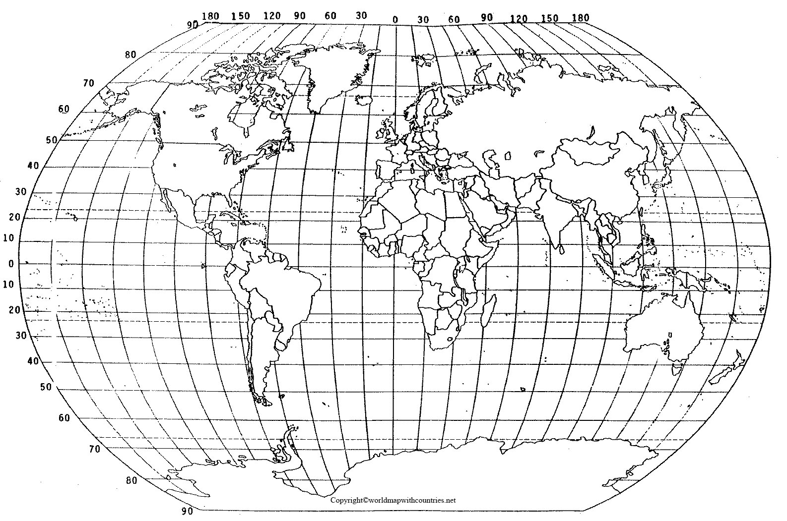 world map with longitude and latitude line