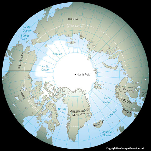 Map of World with the North Pole