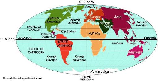 World Map with Hemisphere