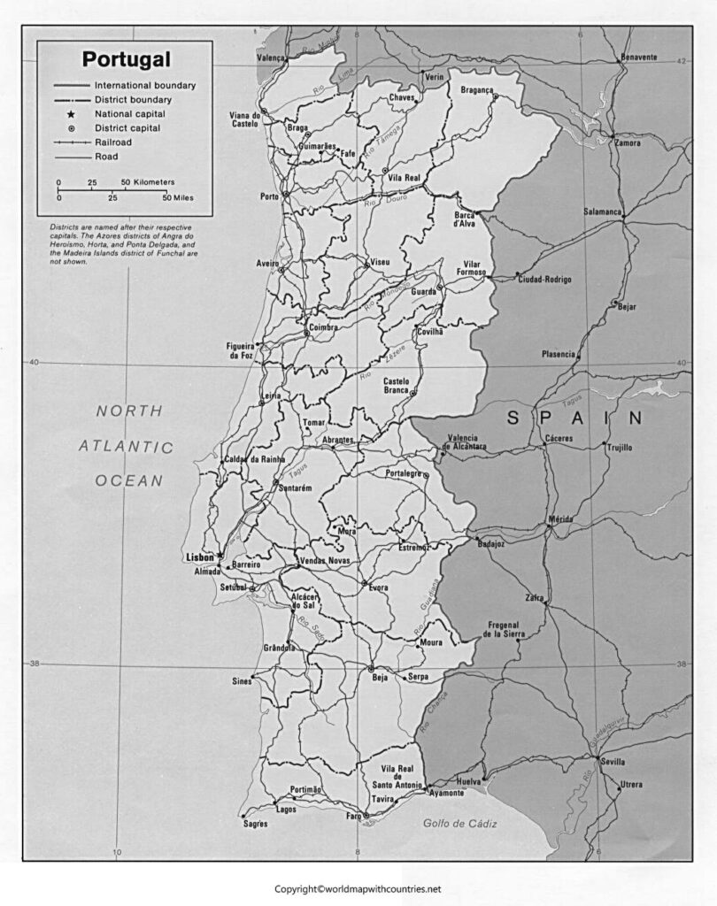 4 Free Printable Labeled And Blank Map Of Portugal With Cities In PDF