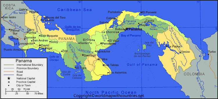 Printable Map of Panama: