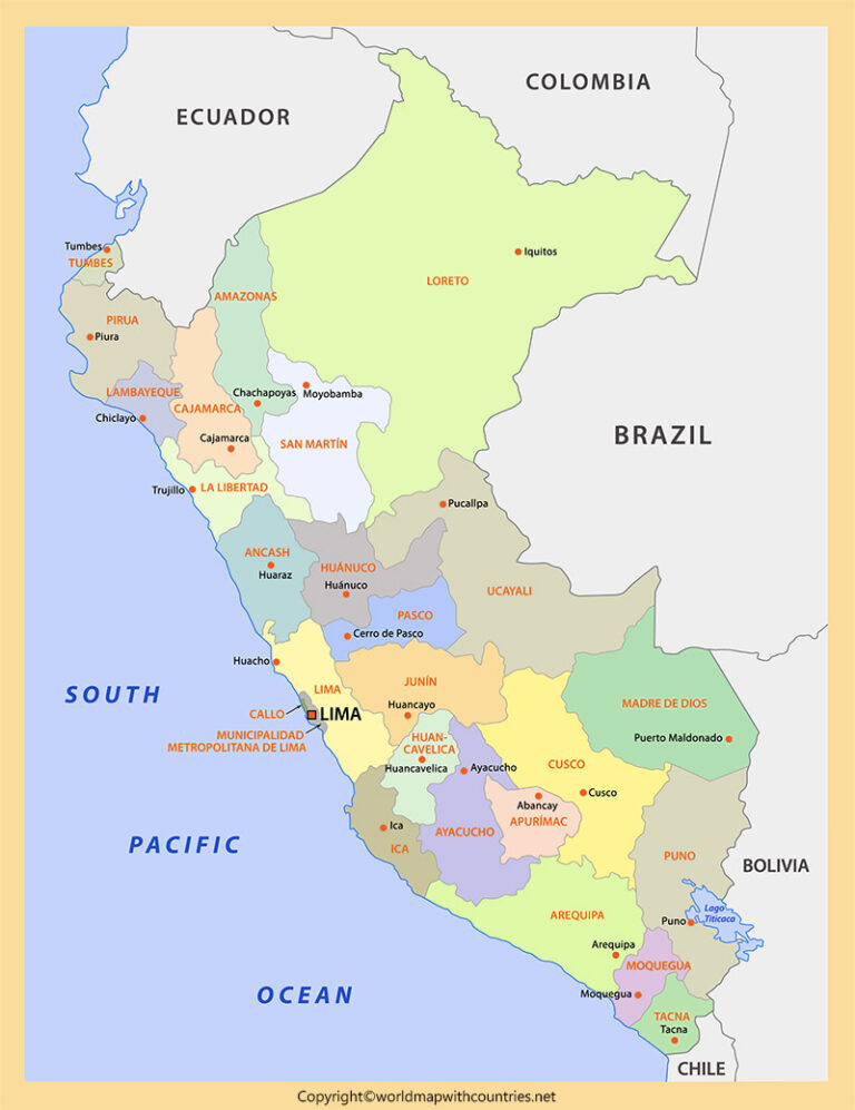 Free Printable Labeled and Blank Map of Peru in PDF