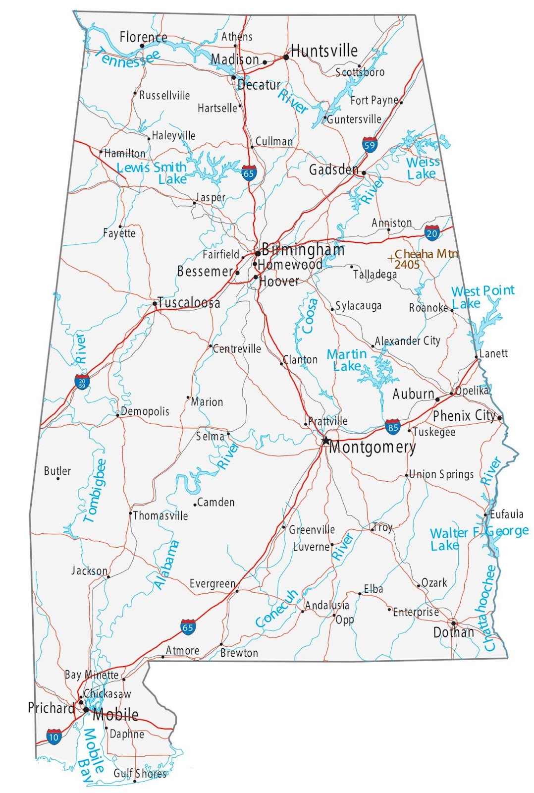 Alabama map with cities