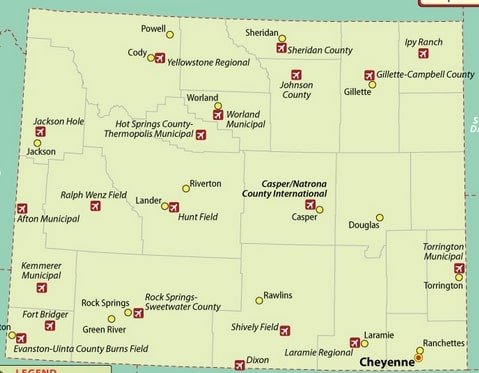 Wyoming-airports-map