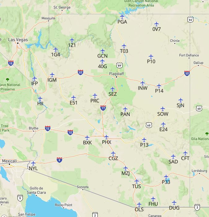 Free Arizona Airports Map And The Top 6 Airports In Arizona