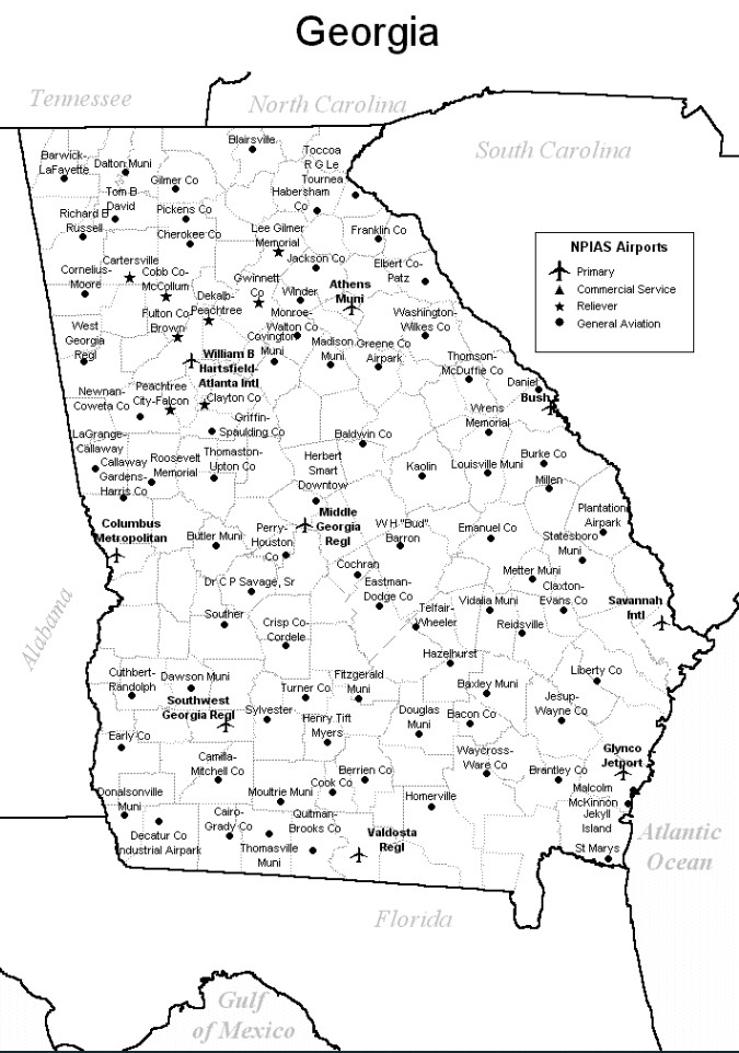 Free Georgia Airports Map And The Top 6 Airports In Georgia   Georgia Airports Map USA 