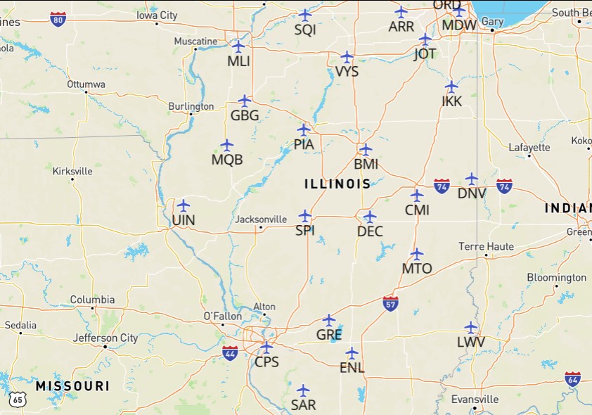 Free Illinois Airports Map And The Top 6 Airports In Illinois   Illinois Airports Map 