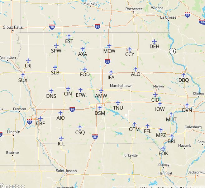 Free Iowa Airports Map And The Top 6 Airports In Iowa