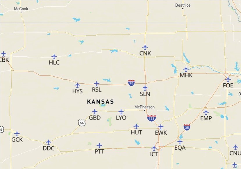 Kansas-airports-map