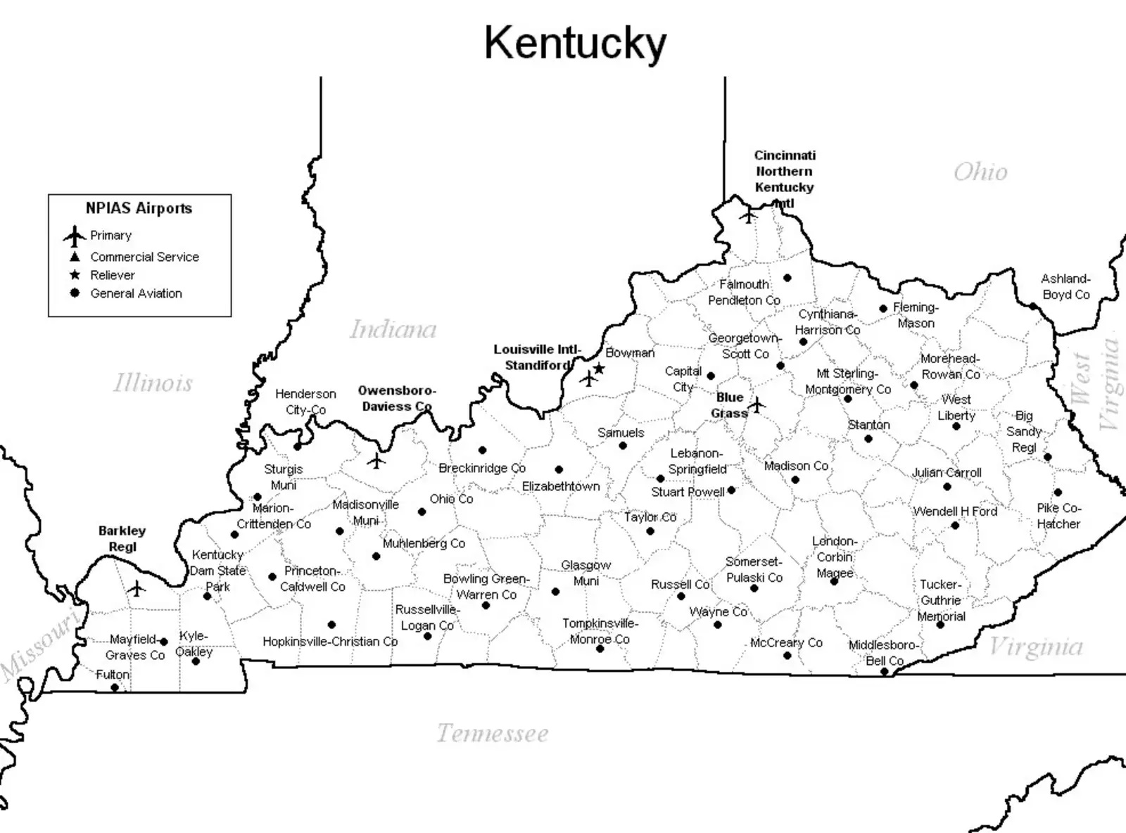 Free Kentucky Airports Map And The Top 6 Airports In Kentucky