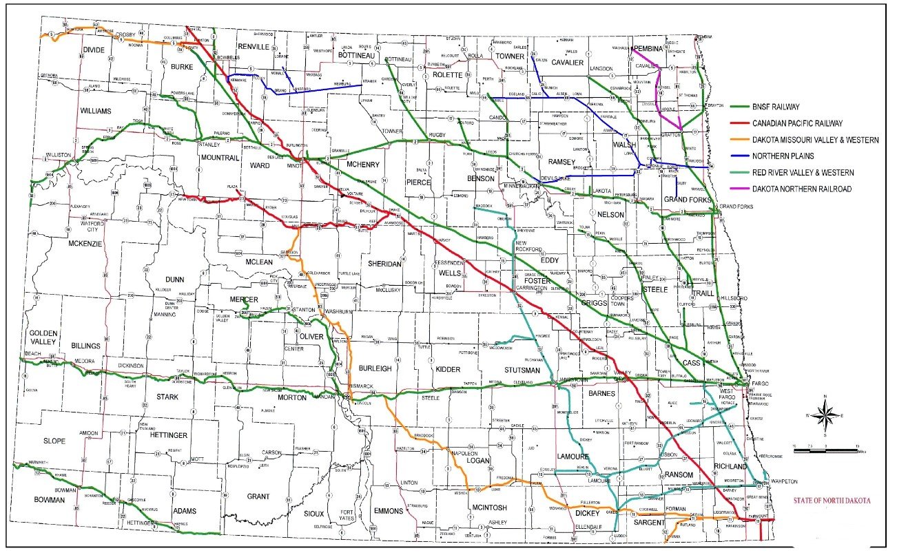 Free North Dakota Railroad Map And The 8 Major Railroads In North Dakota