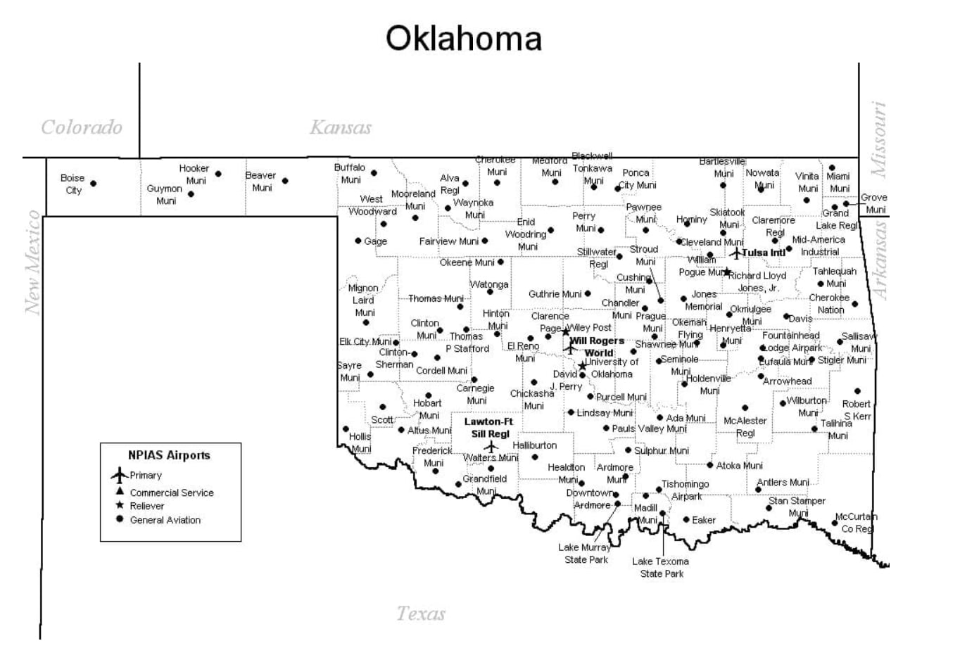 Free Oklahoma Airports Map And The Top 6 Airports In Oklahoma   Oklahoma Airports Map 