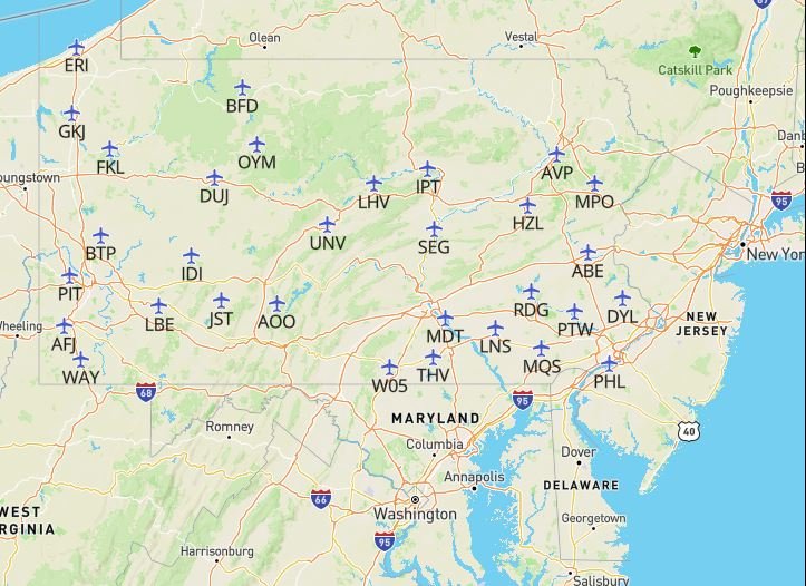 Pennsylvania-airports-map