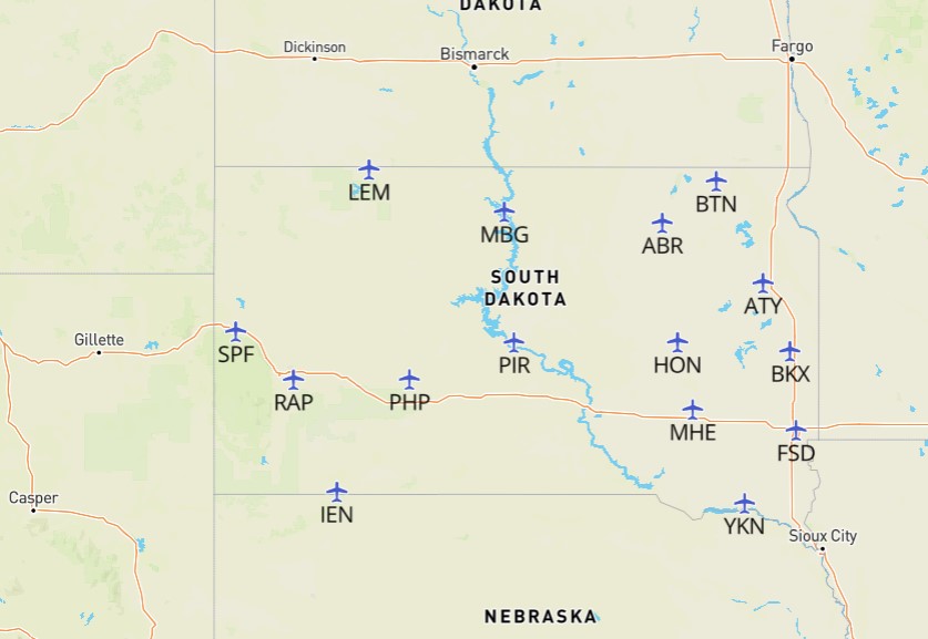 Free South Dakota Airports Map And The Top 6 Airports In South Dakota   South Dakota Airports Map 