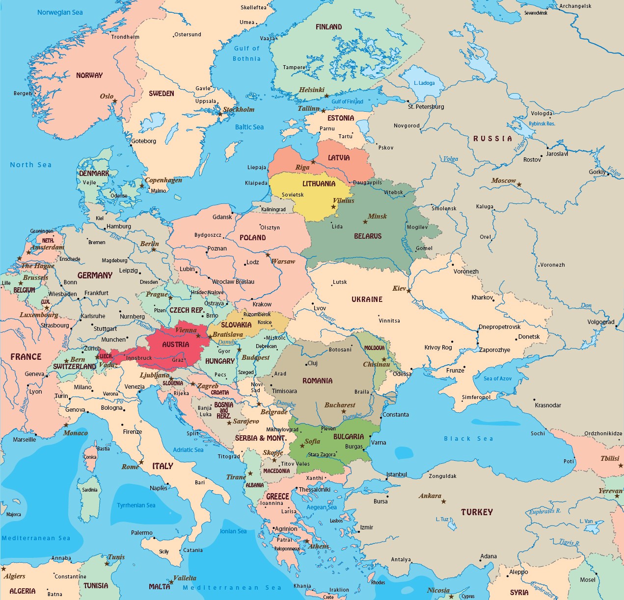 9 Free Detailed Printable Map Of Europe World Map With Countries 2022 