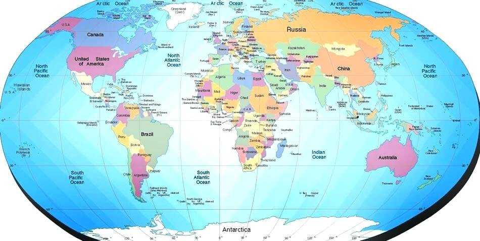 World Map With Countries And Capitals Labeled