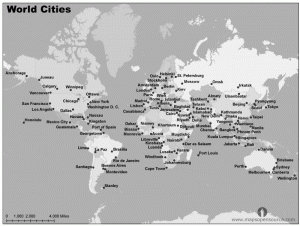 world cities map black and white | World Map With Countries