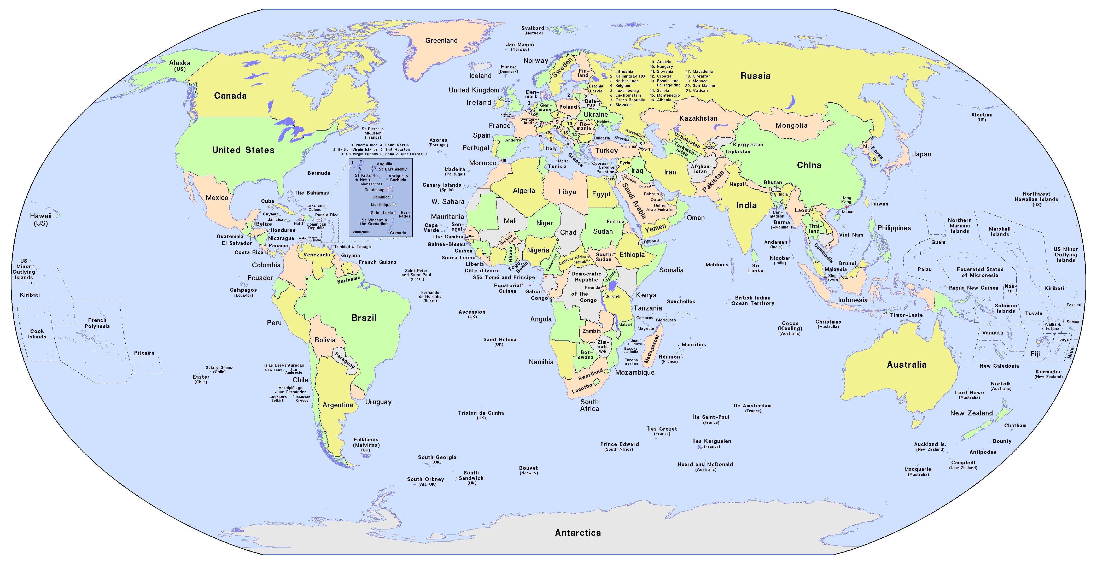 Free Printable World Map with Countries Labelled