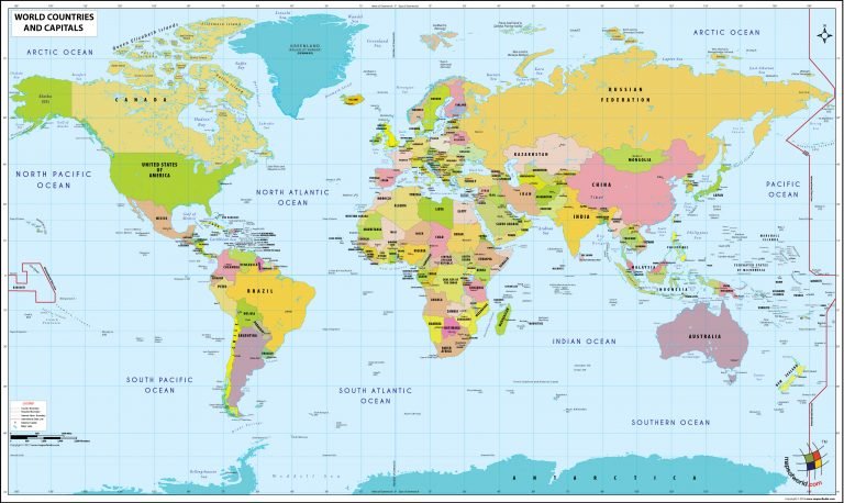 Blank Printable World Map With Countries & Capitals