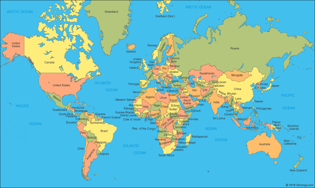 World Map with Countries Labelled