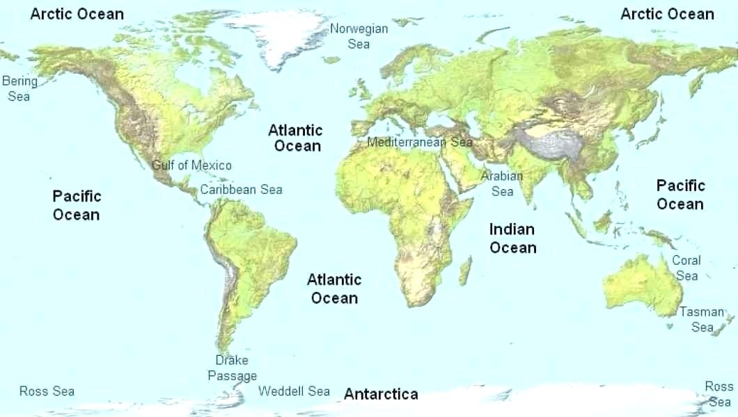 World Map Labeled Seas