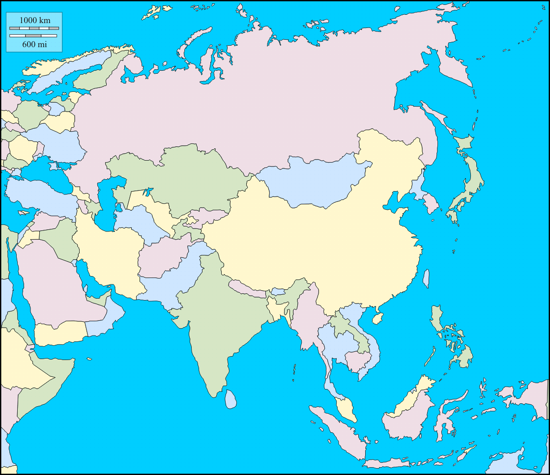 9 Free Detailed Printable Blank Map of Asia Template in PDF World Map