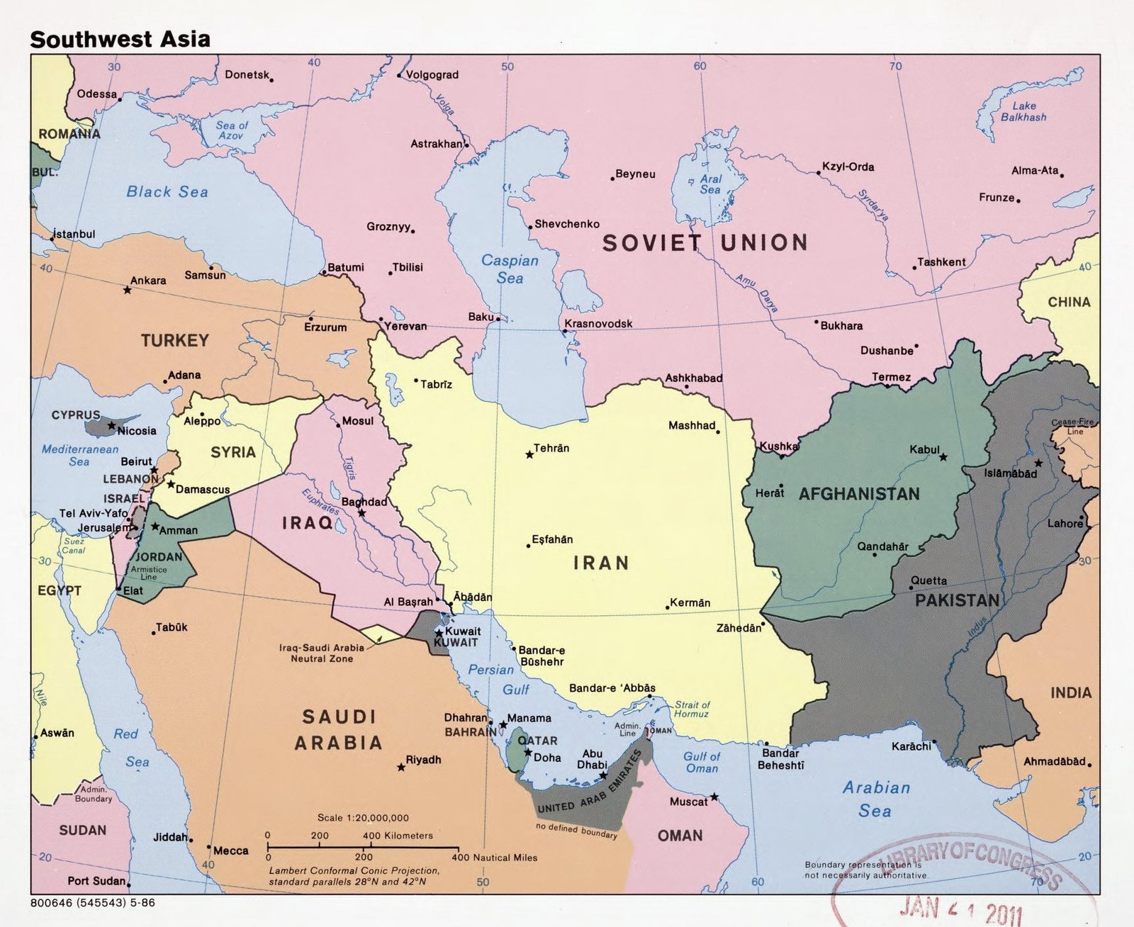 Large Detailed Political Map Of Southwest Asia With Capitals And Major ...