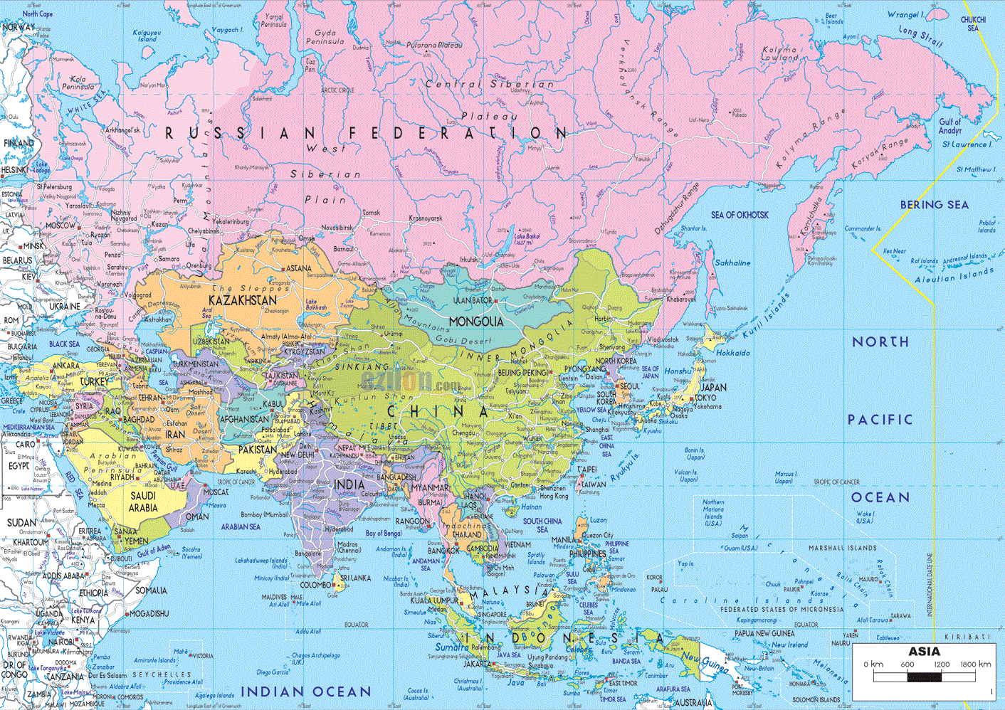 Map of Asia Political with Capitals