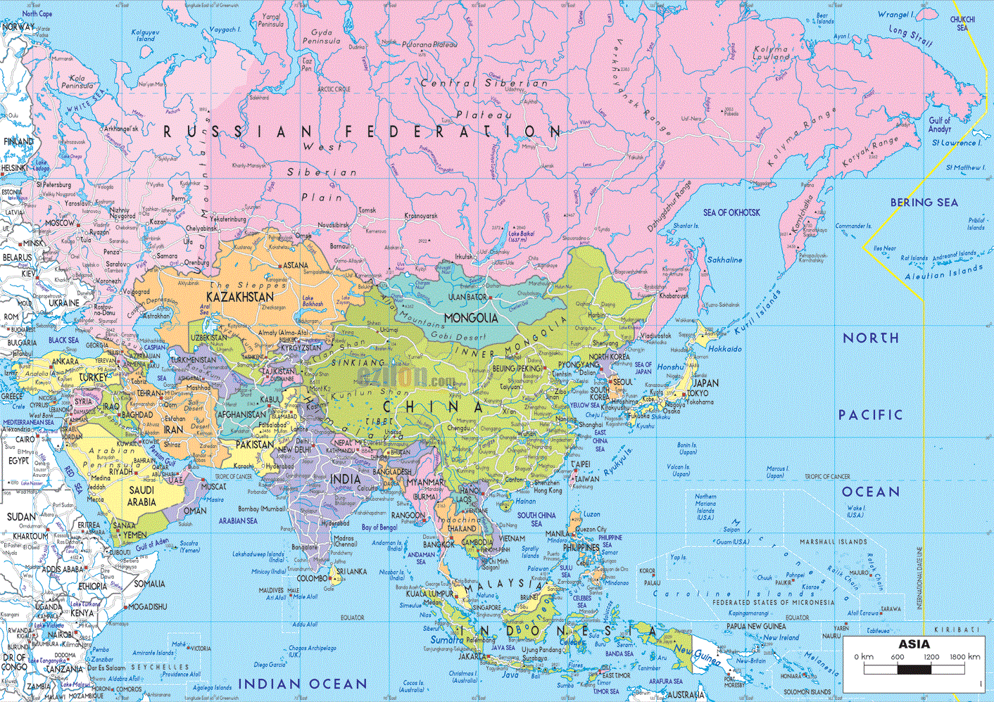 Printable Map Of Asia Labeled