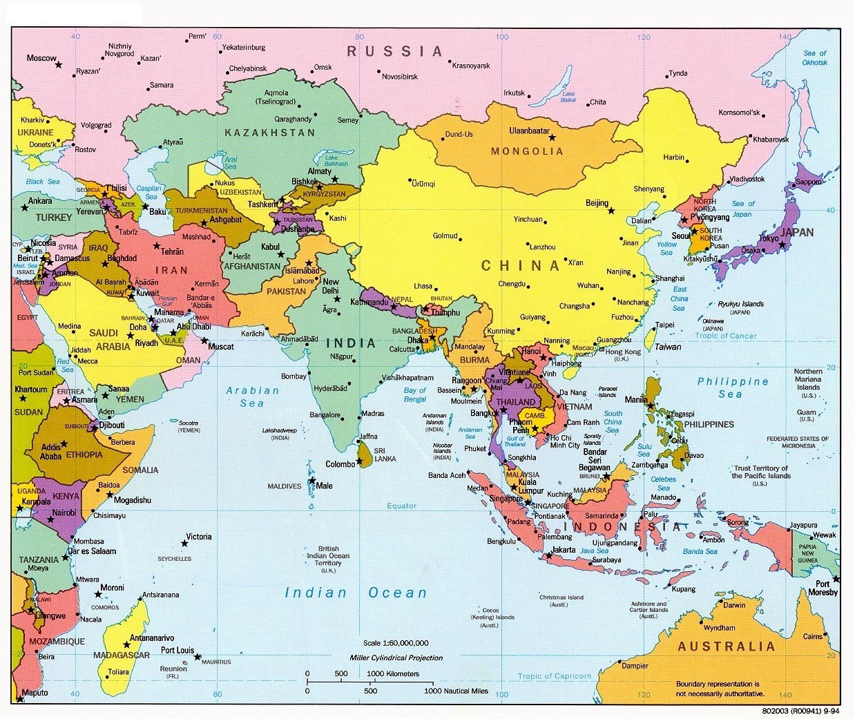 Map of Asia Political with Capitals