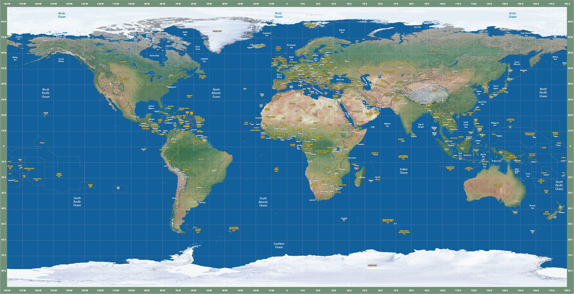 3d Views Of World Map Satellite With Countries World Map With
