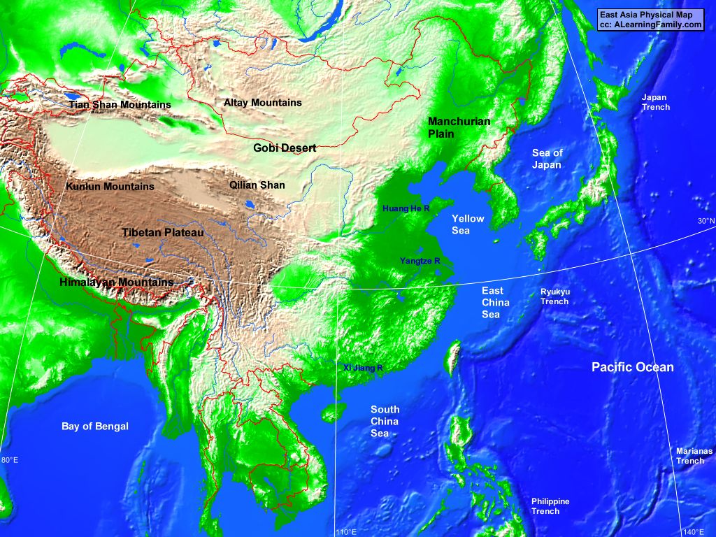 East Asia Map Physical 