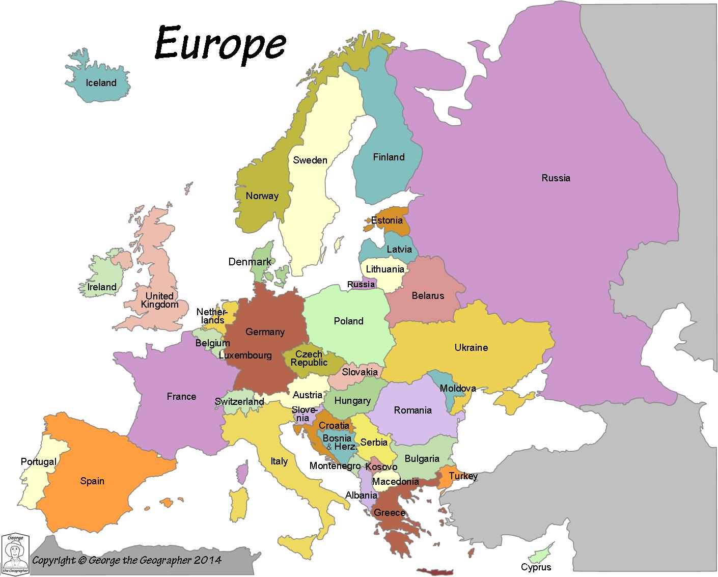 Europe_named_colour | World Map With Countries