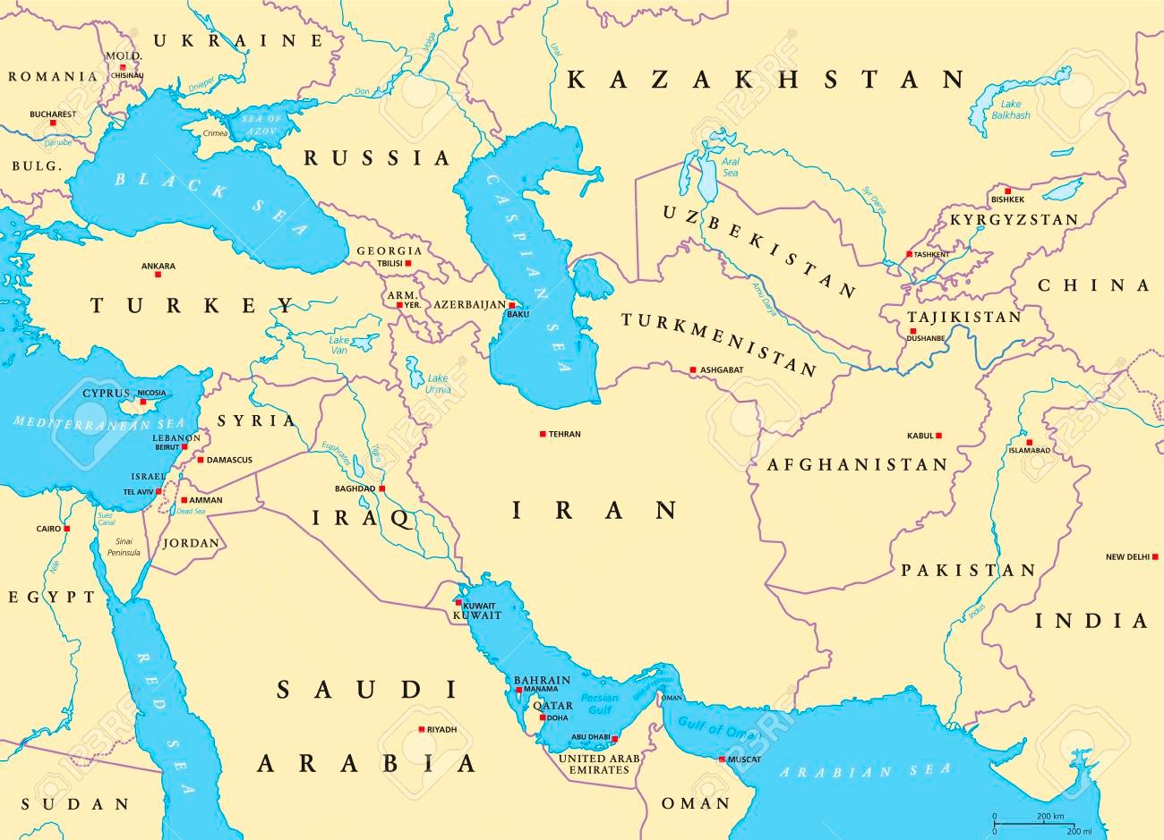 6 Free Detailed Political Blank Southwest Asia Map And In Pdf World