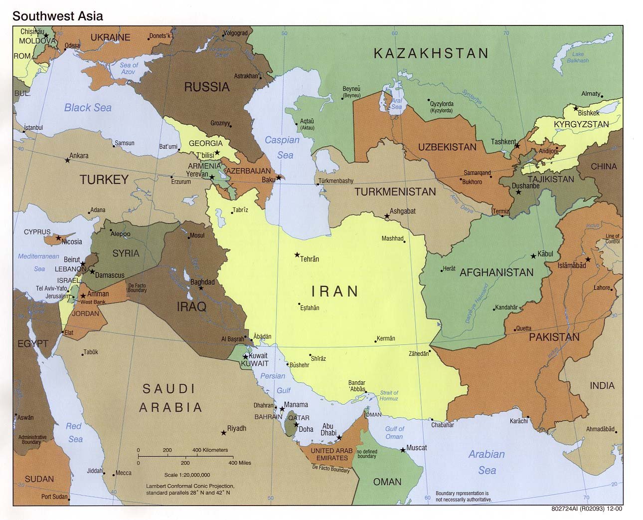 detailed political map of southwest asia with capitals 2000 | World Map With Countries