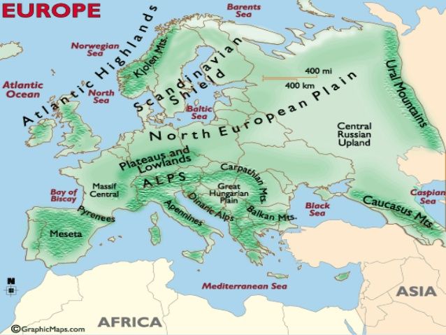 Map of Europe Physical Features