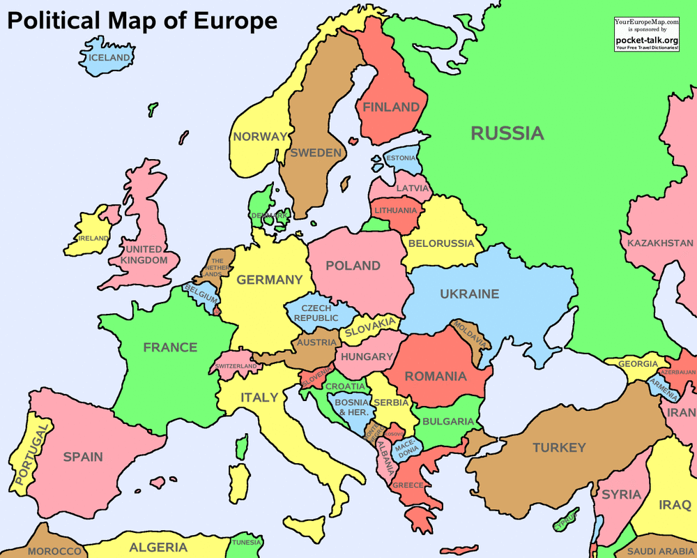 Map of Europe with Countries and Capitals Name