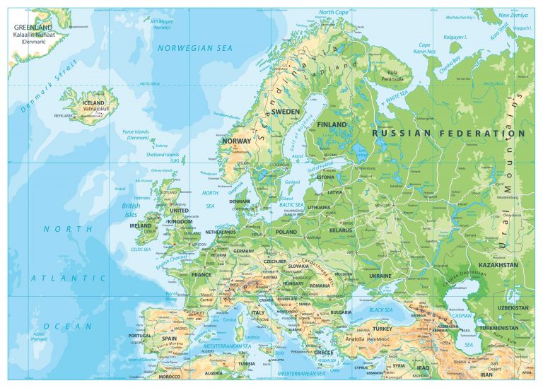 7 HD Free Large Labeled Map Of Eastern Europe PDF Download World Map   Physical Map Of Europe 768x549 