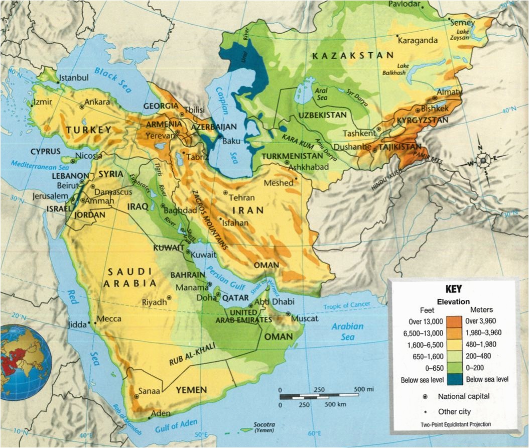 Southwest Asia Map Physical