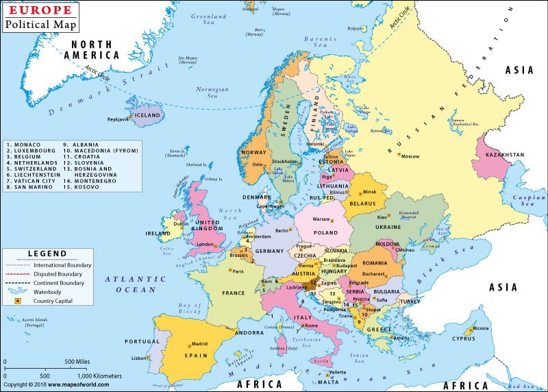 Map of Europe Continent with Countries