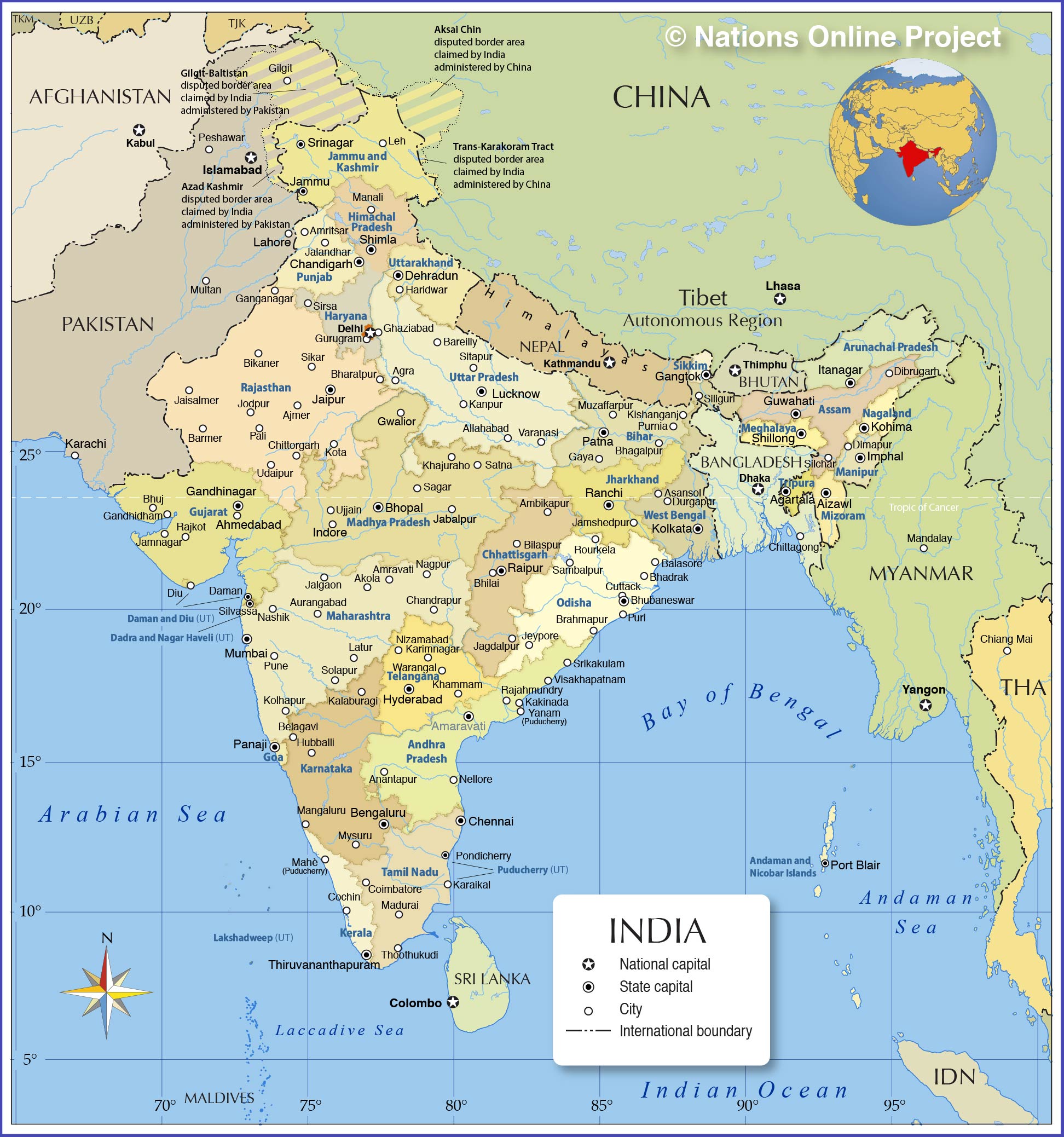 8 Free Printable and Blank India Map with States & Cities | World Map