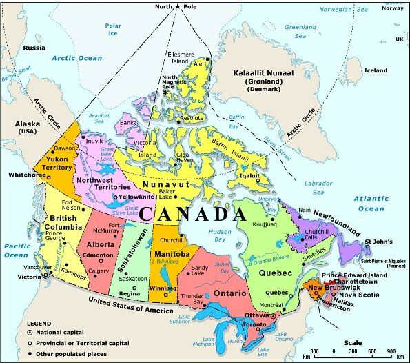 Labeled Map of Canada & Cities