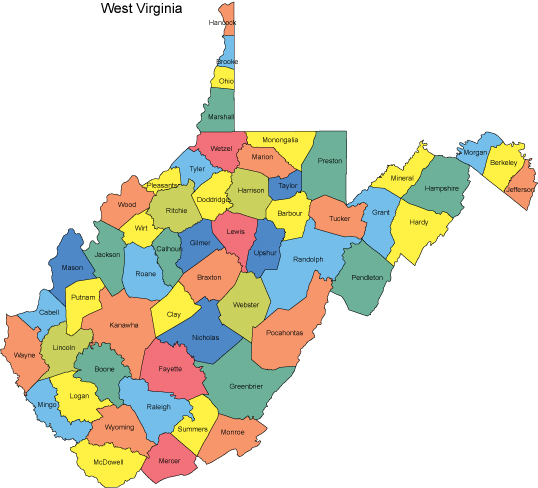 Map of West Virginia & Countries PDF