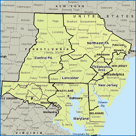 Map of Pennsylvania and New Jersey