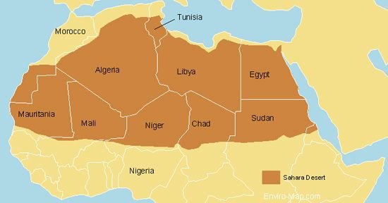 Map of Sahara Deserts With Countries